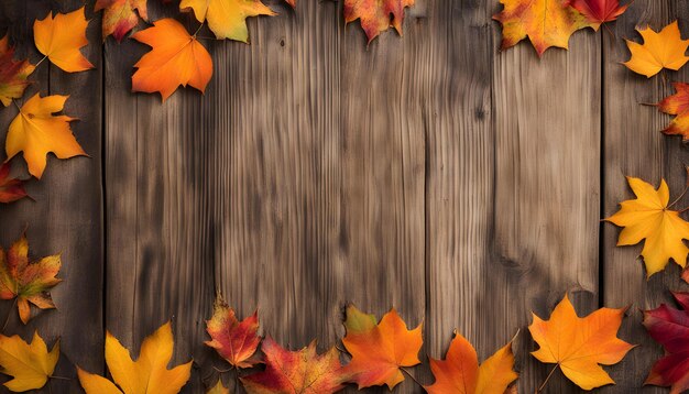 Foto hojas de otoño en una superficie de madera con un fondo de madera