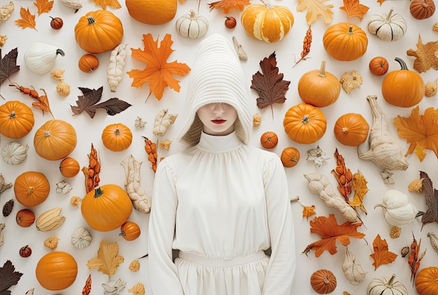 hojas de otoño y verduras en estilo blanco en el de maia flore