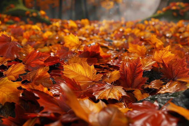 Hojas de otoño vibrantes en un claro del bosque