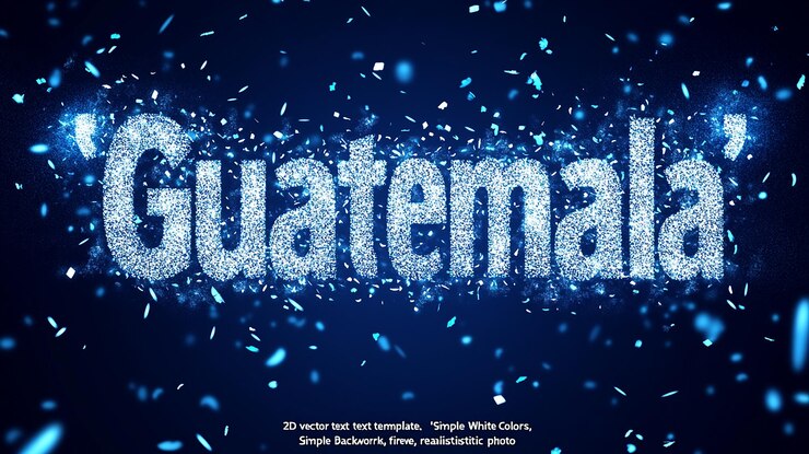 Foto hojas de palma azules enmarcan el texto blanco guatemala sobre un fondo oscuro