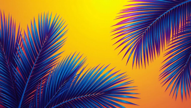 Hojas de palma azules sobre un fondo amarillo