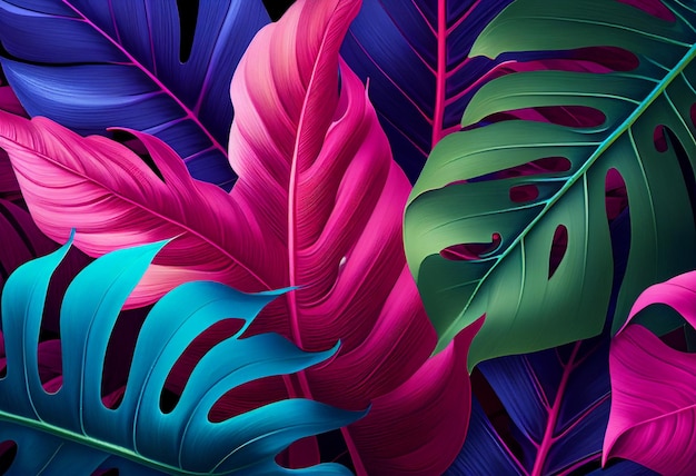 Hojas de palma coloridas tropicales Ilustración de fondo exótico Generativo ai