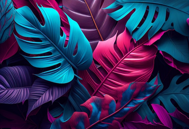 Hojas de palma coloridas tropicales Ilustración de fondo exótico Generativo ai