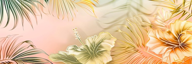 Foto hojas de palma flores de hibisco acentos de papel dorado fondo de lujo