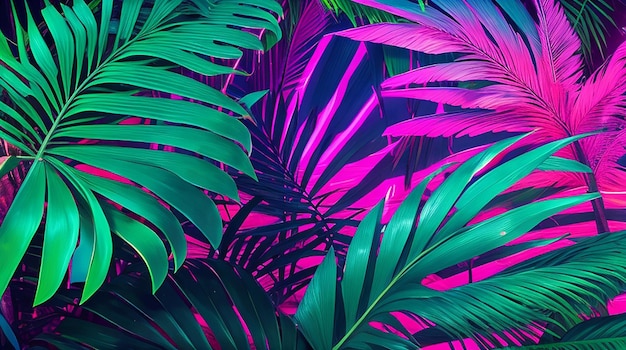 Hojas de palmeras tropicales Luces de neón