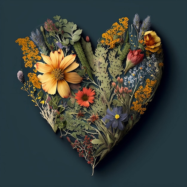 Hojas de papel tapiz de corazón de flores silvestres y patrón floral en forma de corazón