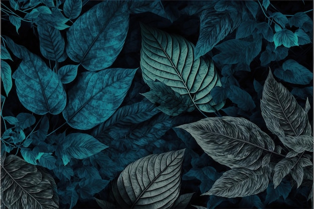 Hojas de plantas en colores oscuros fondo texturizado IA generativa