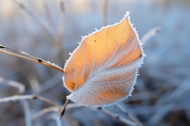 Hojas de plantas congeladas Escarcha en la hoja en la mañana de invierno Primeras heladas