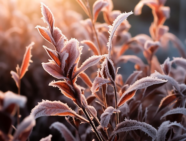 Hojas de plantas estacionales en invierno fotografía macro de fondo de la naturaleza