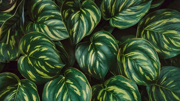 Foto hojas de plantas verdes y coloridas con textura en el jardín en verano