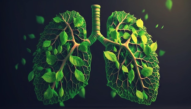 Hojas y ramas en forma de pulmones humanos bosque como pulmones del planeta concepto generativo ai