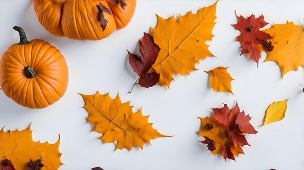 Hojas secas calabazas flores rowan otoño otoño halloween día de Acción de Gracias concepto AI generativo