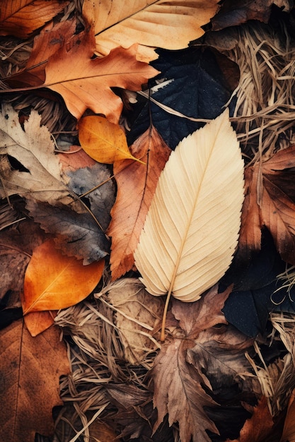 Hojas secas de otoño en la naturaleza.