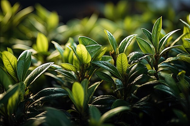 Hojas de té en primer plano con hojas de té