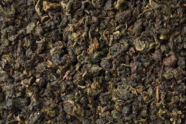 Hojas de té secas chinas Ti Kuan Yin de cerca de fotograma completo