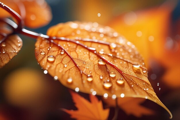 hojas de la temporada de otoño con lluvia escena de plantas de otoño