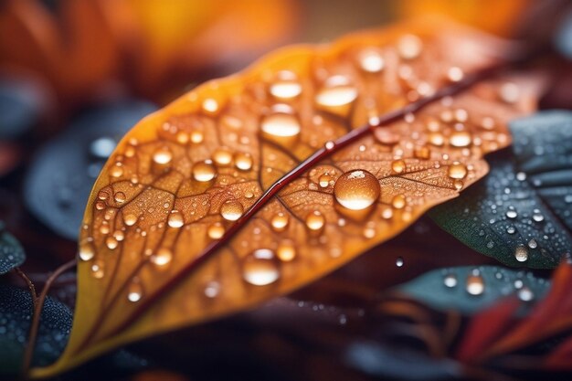 hojas de la temporada de otoño con lluvia escena de plantas de otoño