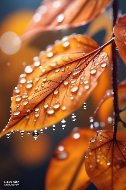 hojas de la temporada de otoño con lluvia escena de plantas de otoño