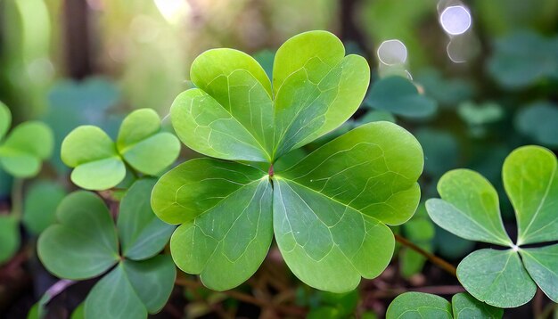 Foto hojas de trébol frescas de trébol verde