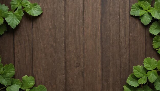 Hojas de trébol verdes en un fondo de madera Día de San Patricio Copiar espacio vacaciones de cerveza