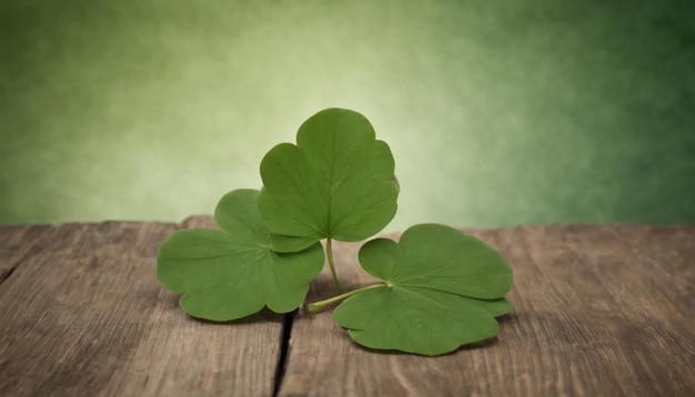 Hojas de trébol verdes en un fondo de madera Día de San Patricio Copiar espacio vacaciones de cerveza