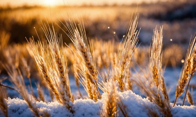 Foto las hojas de trigo están cubiertas de helada. las heladas de la mañana en el campo de trigo. el hielo de trigo de invierno.