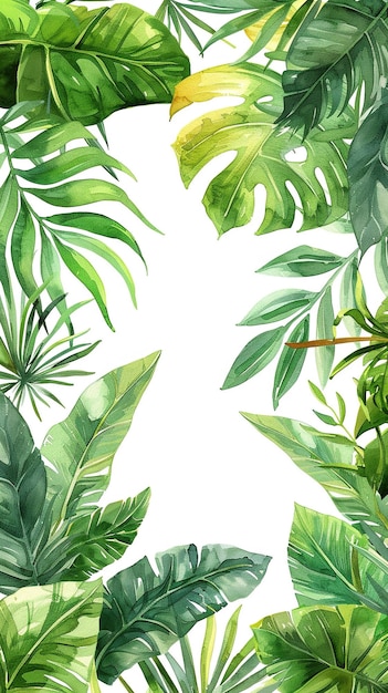 Hojas tropicales con acuarela