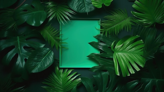 Foto hojas tropicales con fondo verde ilustración de hojas tropicales generadas ai con fondo verde