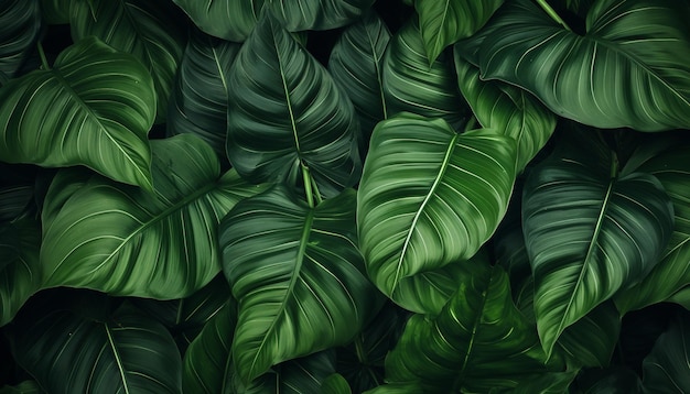 hojas tropicales de fondo vista superior de cerca vista de la naturaleza de hojas verdes de fondo