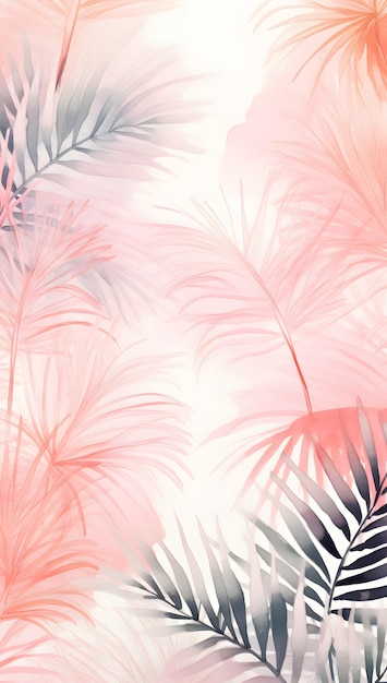 Foto hojas tropicales rosadas con palmeras sobre un fondo rosa.