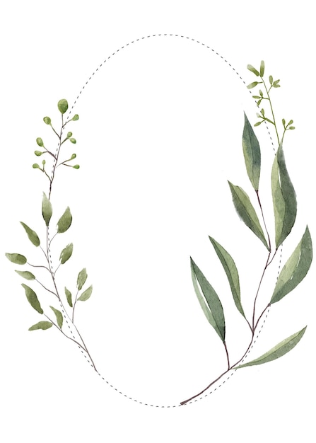 Hojas de vegetación de acuarela dibujadas a mano con fondo blanco
