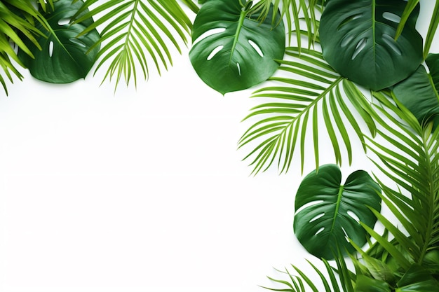 hojas verdes aisladas de palma tropical monstera hojas ramas marco de patrón sobre un fondo blanco