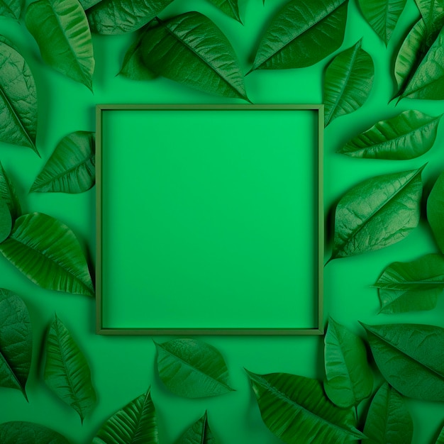 Foto hojas verdes alrededor de un marco cuadrado con la palabra hojas en él