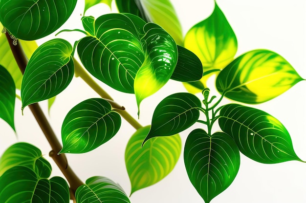 Hojas verdes y amarillas con gotas de agua de hiedra del diablo o planta de vid de follaje tropical de potos dorados