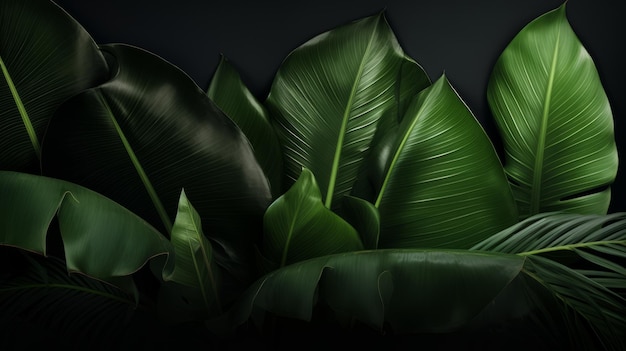 Las hojas verdes de la banana Monstera revelan la belleza tropical