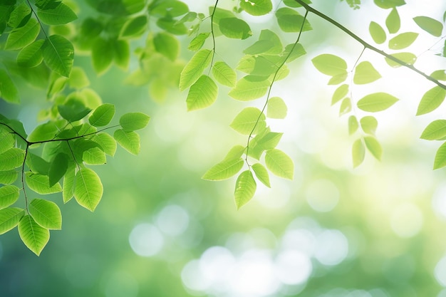 Las hojas verdes borrosas de la primavera natural