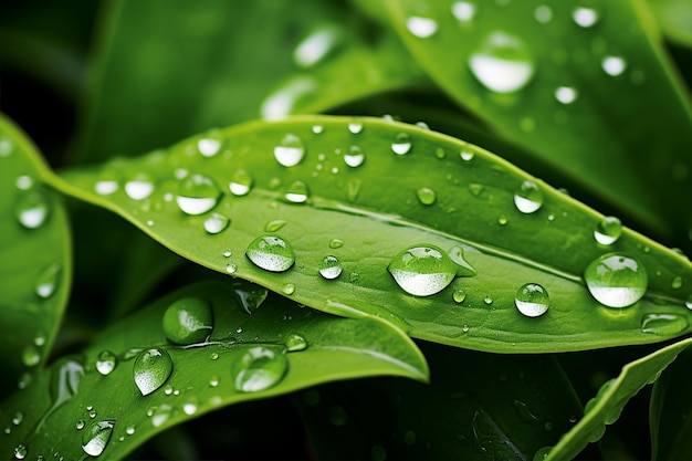 Foto hojas verdes capturadas con gotas de agua