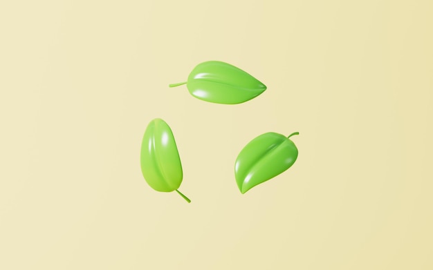 Las hojas verdes de dibujos animados forman un logotipo reciclable en 3D