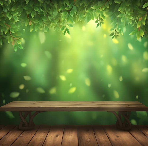 hojas verdes escritorio de madera fondo verano