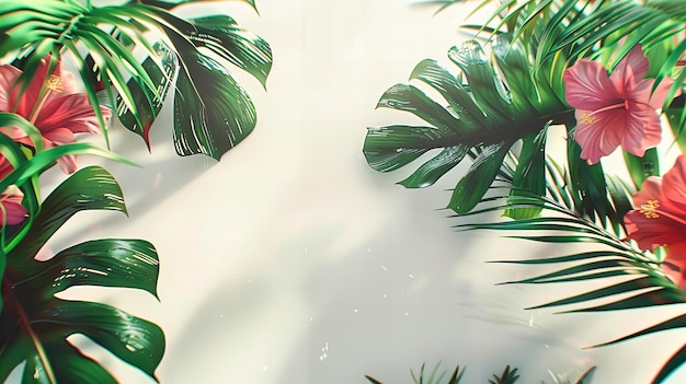 Hojas verdes exuberantes y follaje tropical encarnan la esencia del verano y la belleza de la naturaleza en una composición vibrante y fresca