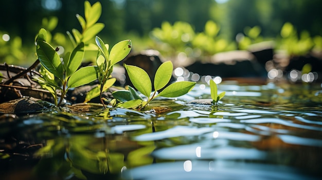 Foto hojas verdes en el fondo de la naturaleza del agua