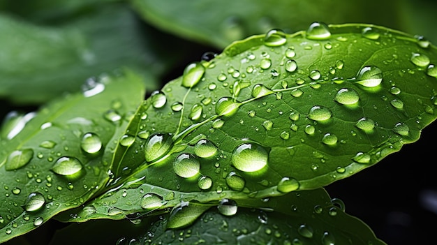 Hojas verdes frescas de cítricos con gotas de agua