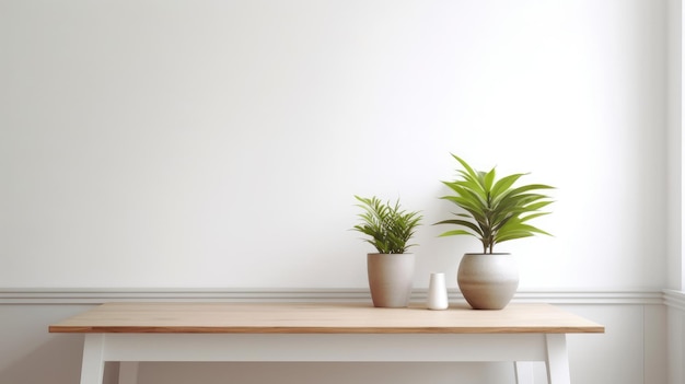 Hojas verdes frescas en la mesa de madera