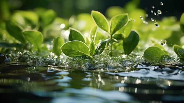 Foto hojas verdes con gotas de agua