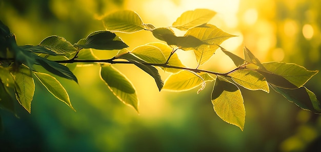 hojas verdes y luz del sol en una rama