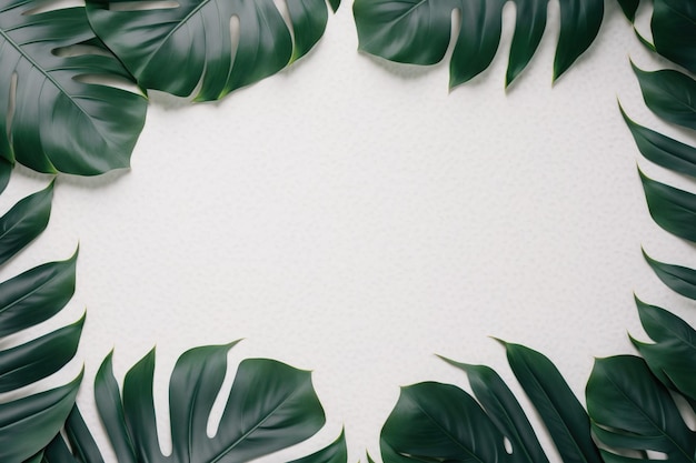 Hojas verdes monstera diseño de marco de naturaleza de arbusto de plantas tropicales sobre fondo blanco