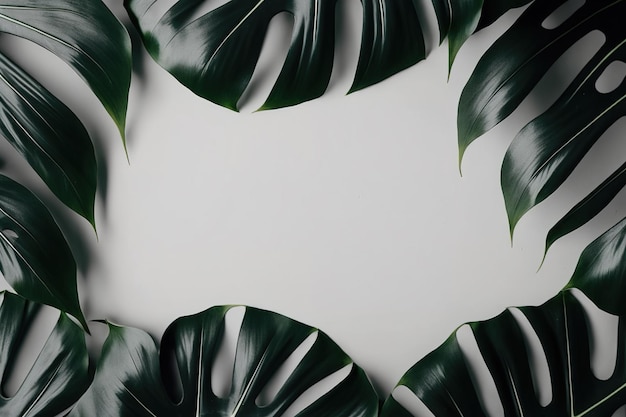 Hojas verdes monstera diseño de marco de naturaleza de arbusto de plantas tropicales sobre fondo blanco