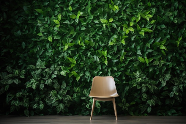 Hojas verdes naturales en la pared con silla Ilustración Generativa AI