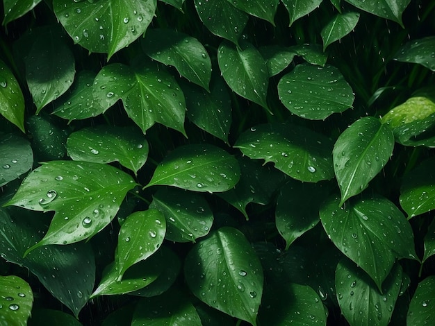 Hojas verdes de la naturaleza con fondo de gota de lluvia Fondo de naturaleza verde