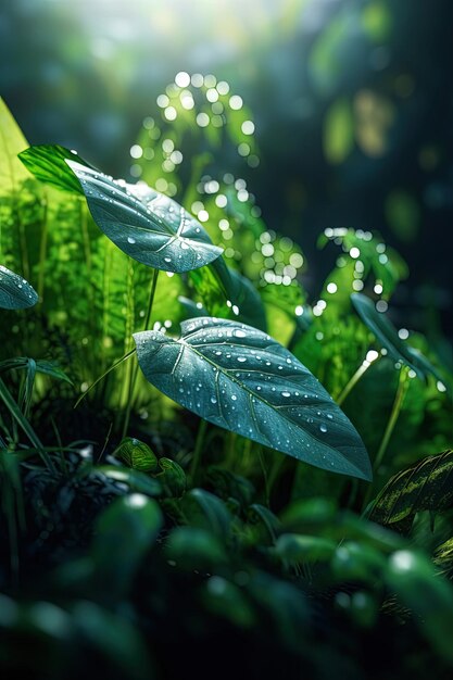 hojas verdes de la planta con luz solar